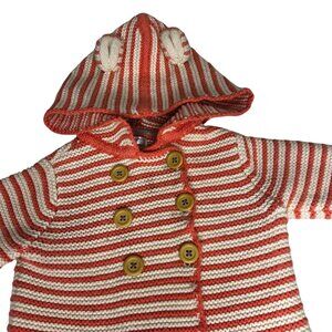 Baby Boden 18-24 Mo Striped Knit Hooded Cardigan Bear Ears  Button Cotton/Wool